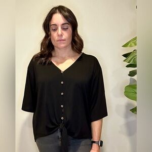 Wishlist Black Button-Down V-Neck Shirt